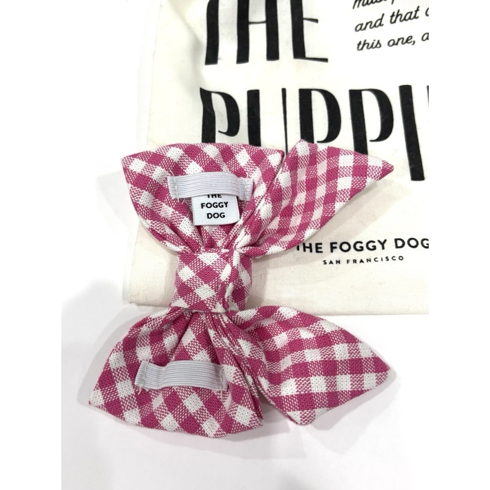 The Foggy Dog Collar Bow Ties Lot of 2 Floral Pink Gingham with Storage Bag - Picture 5 of 6